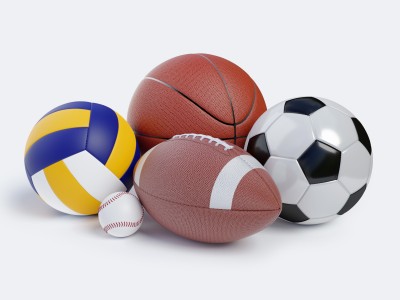 Various sports balls. Sports Equipment on White Background with clipping path. Render 3d illustration